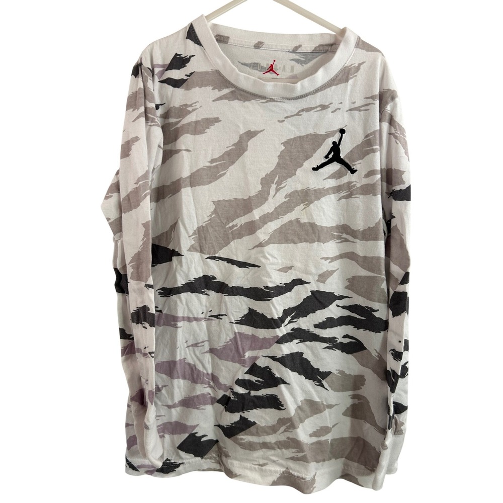 Jordan Long Sleeve Shirt Small White Grey Camo Jumpman Logo Kids